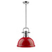 Duncan 1-Light Pendant with Rod in Chrome with Red Shade