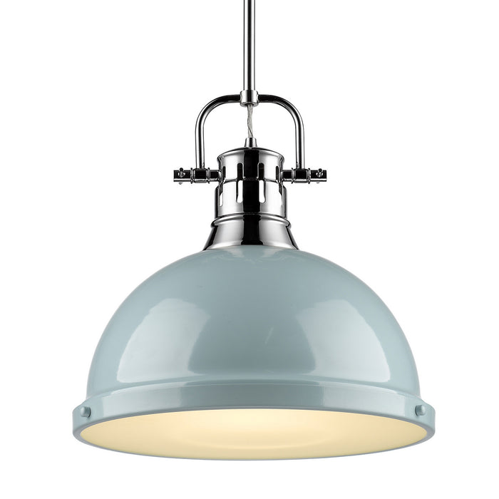 Duncan 1-Light Pendant with Rod in Chrome with Seafoam Shade