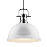 Duncan 1-Light Pendant with Rod in Chrome with White Shade