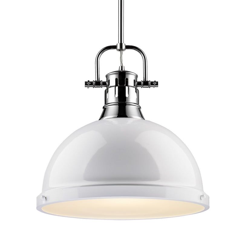 Duncan 1-Light Pendant with Rod in Chrome with White Shade