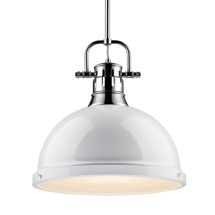 Duncan 1-Light Pendant with Rod in Chrome with White Shade