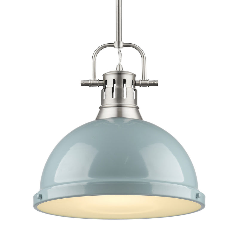 Duncan 1-Light Pendant with Rod in Pewter with Seafoam Shade