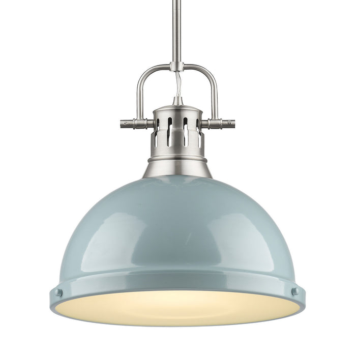 Duncan 1-Light Pendant with Rod in Pewter with Seafoam Shade