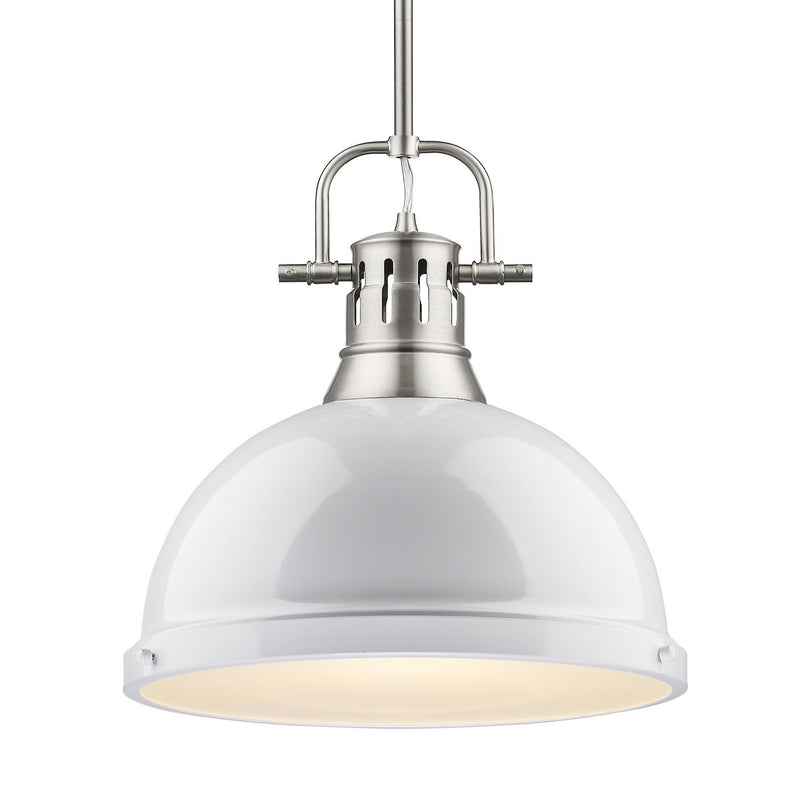 Duncan 1-Light Pendant with Rod in Pewter with White Shade