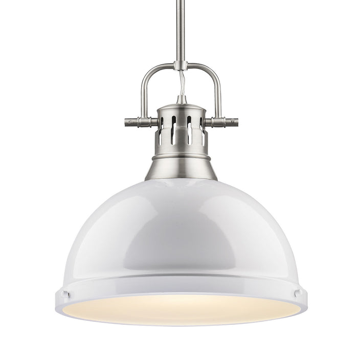 Duncan 1-Light Pendant with Rod in Pewter with White Shade