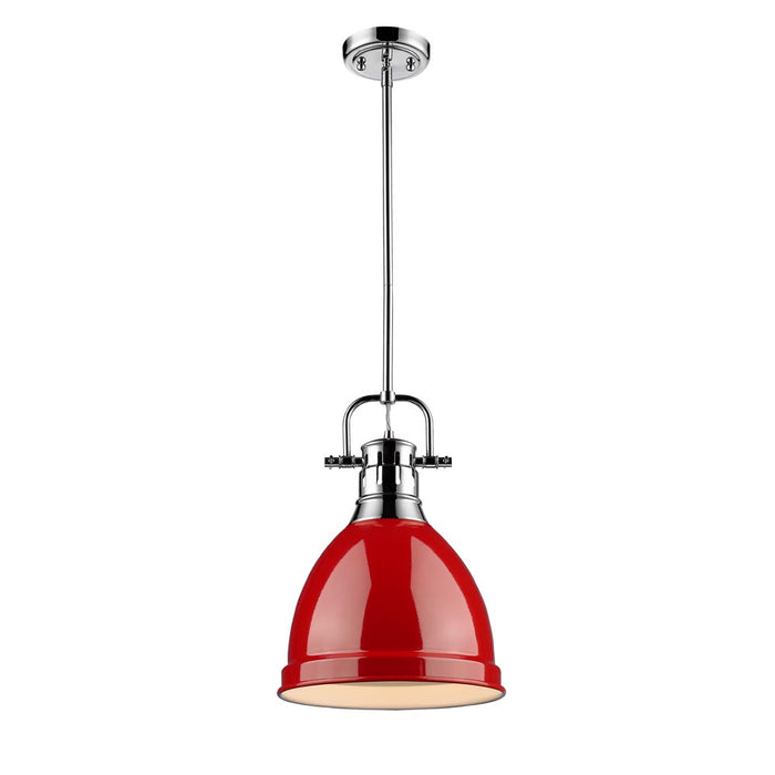 Duncan Small Pendant with Rod in Chrome with Red Shade