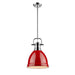 Duncan Small Pendant with Rod in Chrome with Red Shade