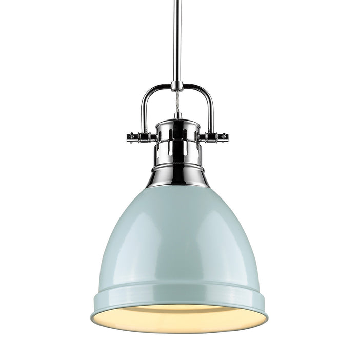 Duncan Small Pendant with Rod in Chrome with Seafoam Shade
