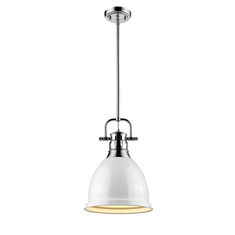 Duncan Small Pendant with Rod in Chrome with White Shade