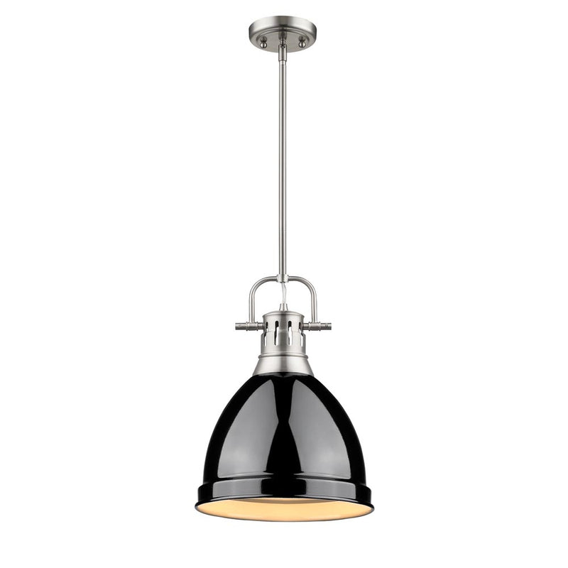 Duncan Small Pendant with Rod in Pewter with Black Shade