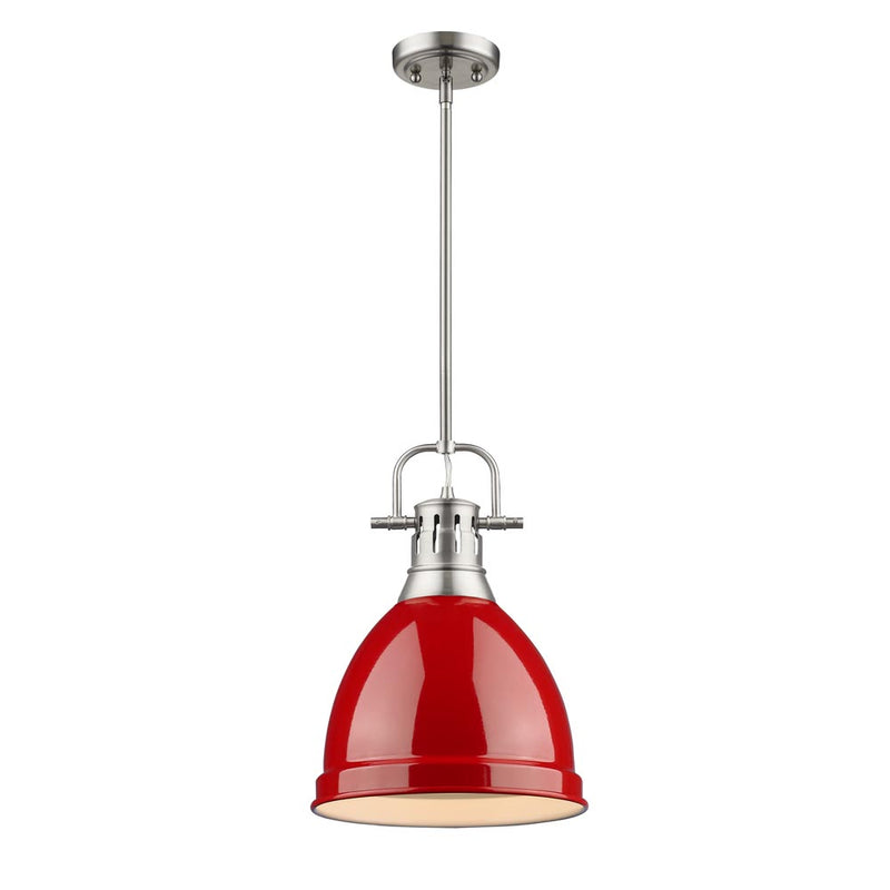 Duncan Small Pendant with Rod in Pewter with Red Shade