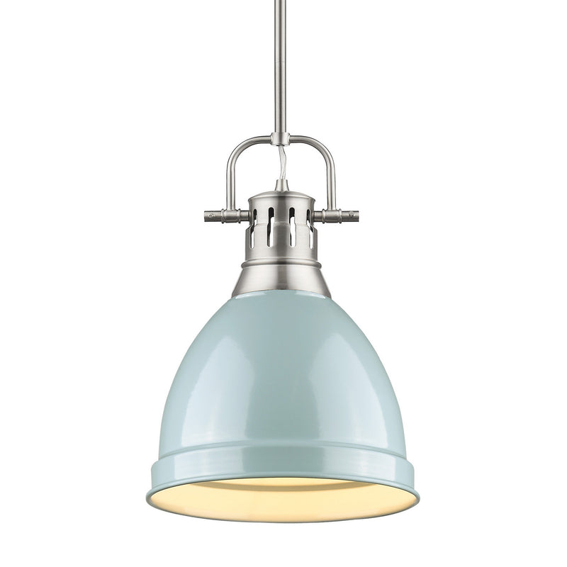 Duncan Small Pendant with Rod in Pewter with Seafoam Shade