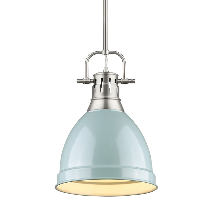 Duncan Small Pendant with Rod in Pewter with Seafoam Shade
