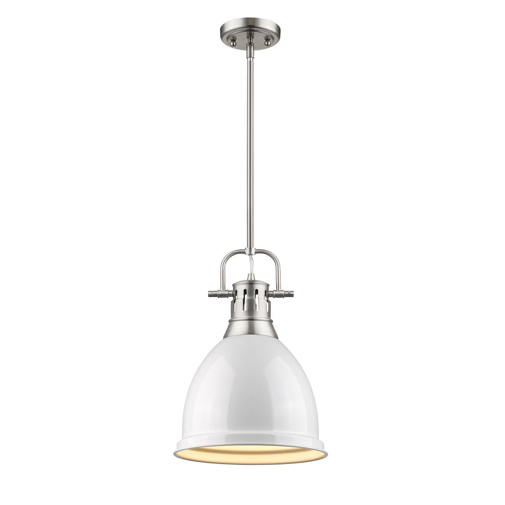 Duncan Small Pendant with Rod in Pewter with White Shade