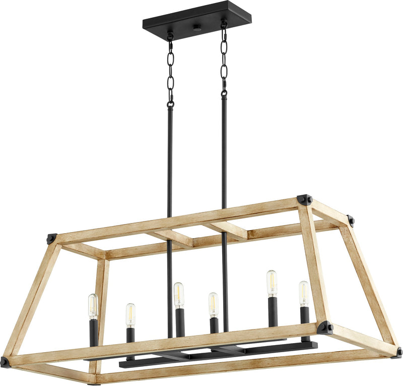 Alpine 6 Light Linear Chandelier in Textured Black / Driftwood