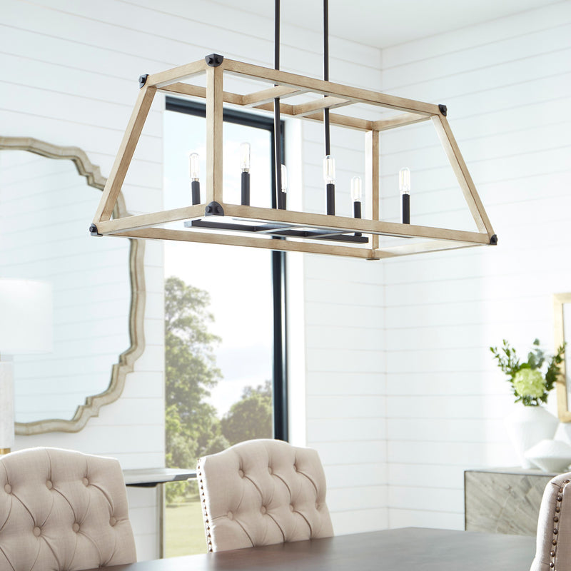 Alpine 6 Light Linear Chandelier in Textured Black / Driftwood