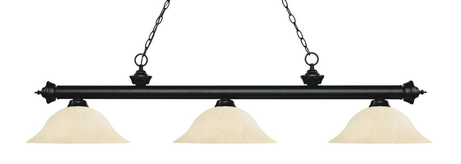 Riviera 3 Light Billiard in Matte Black with Golden Mottle Glass