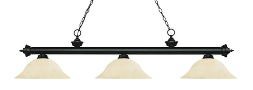 Riviera 3 Light Billiard in Matte Black with Golden Mottle Glass