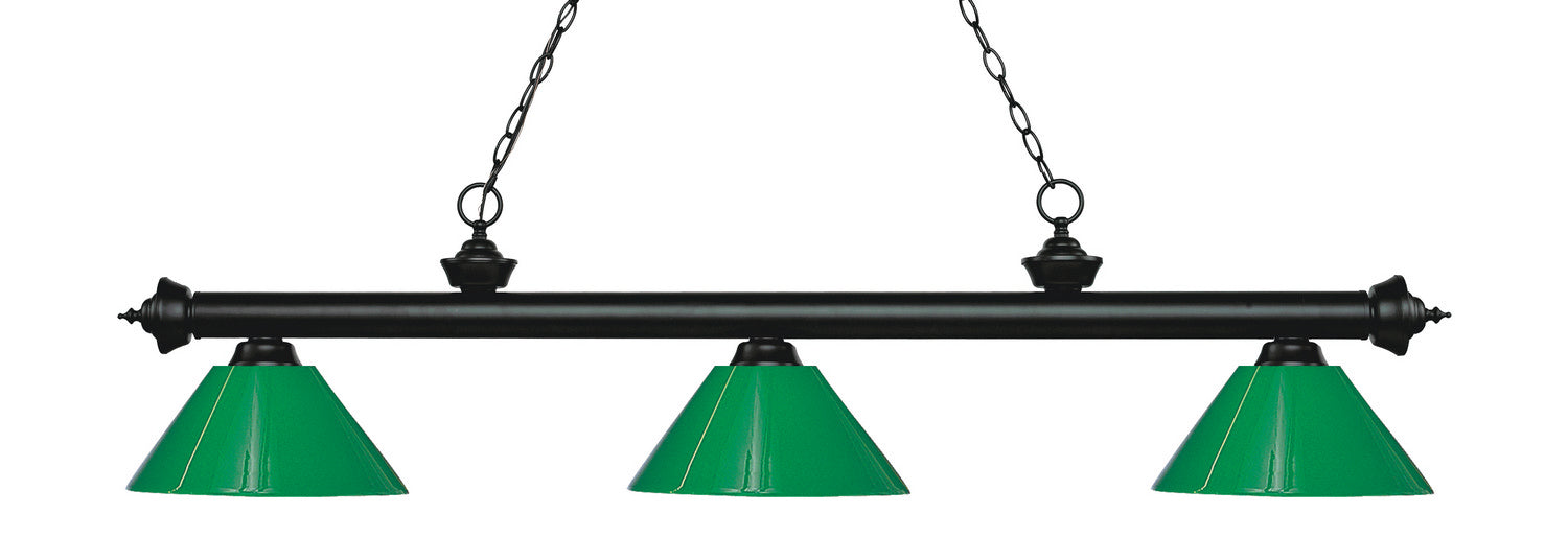 Riviera 3 Light Billiard in Matte Black with Green Shade