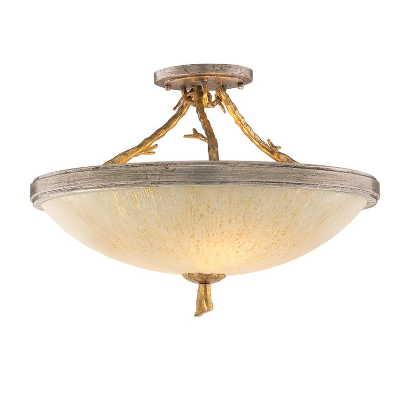 Parc Royale 3-Light Semi-Flush Mount in Vintage Gold Leaf / Stria Silver Leaf