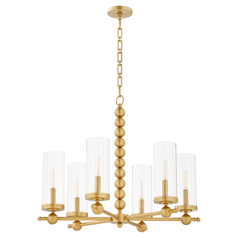 Lee Boulevard 6 Light Glass Chandelier in Aged Brass