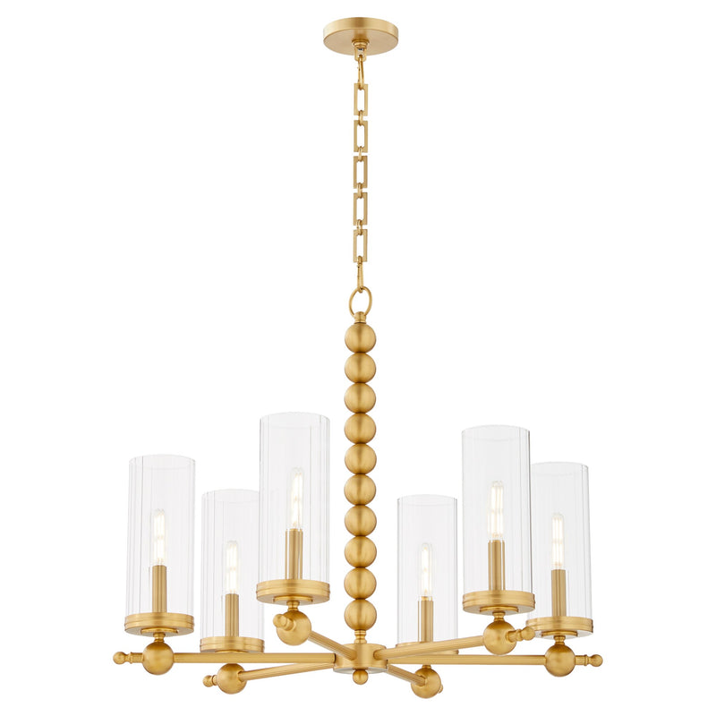 Lee Boulevard 6 Light Glass Chandelier in Aged Brass