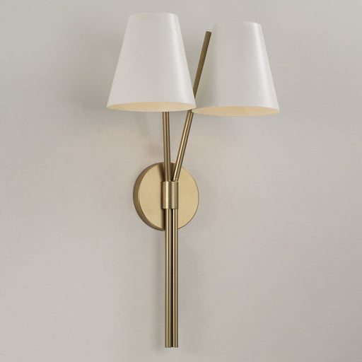 Cami 2-Light Wall Sconce in Aged Brass and White