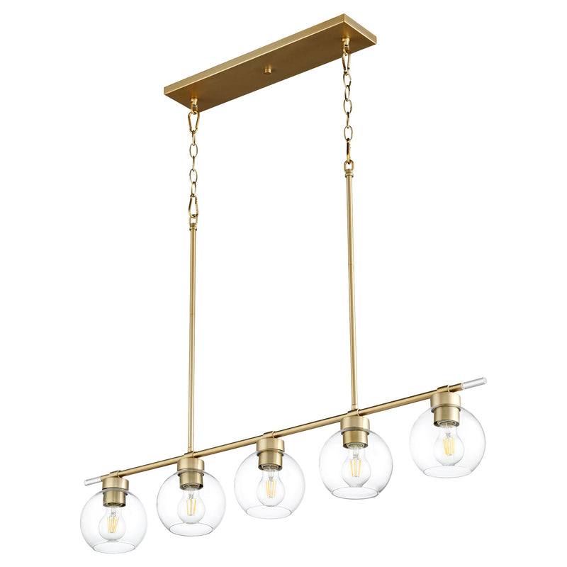 Volán 5 Light Linear Chandelier in Aged Brass