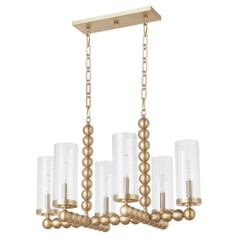 Lee Boulevard 6 Light Linear Chandelier in Aged Brass