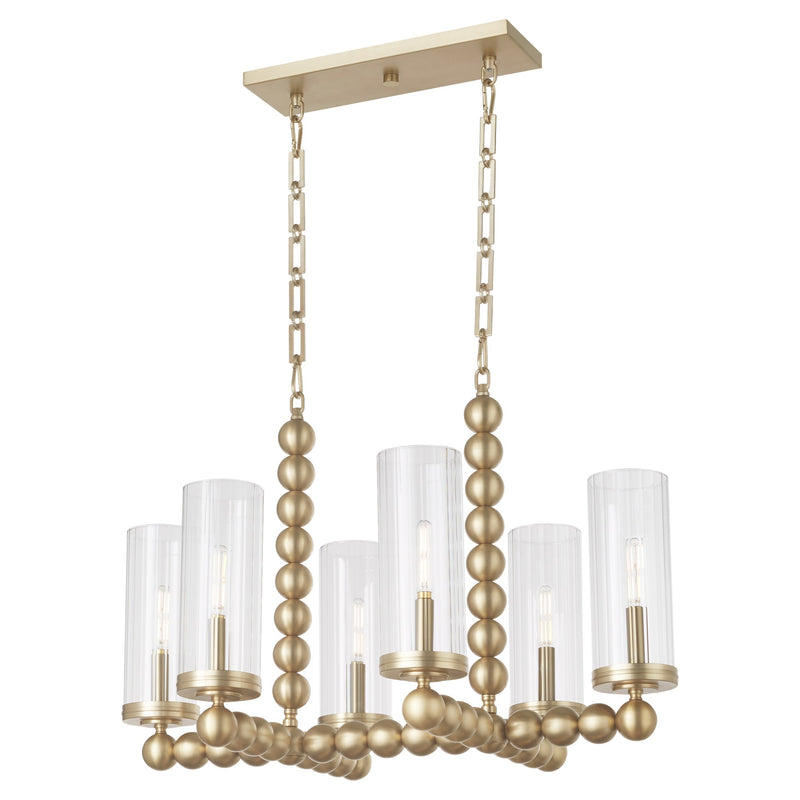 Lee Boulevard 6 Light Linear Chandelier in Aged Brass
