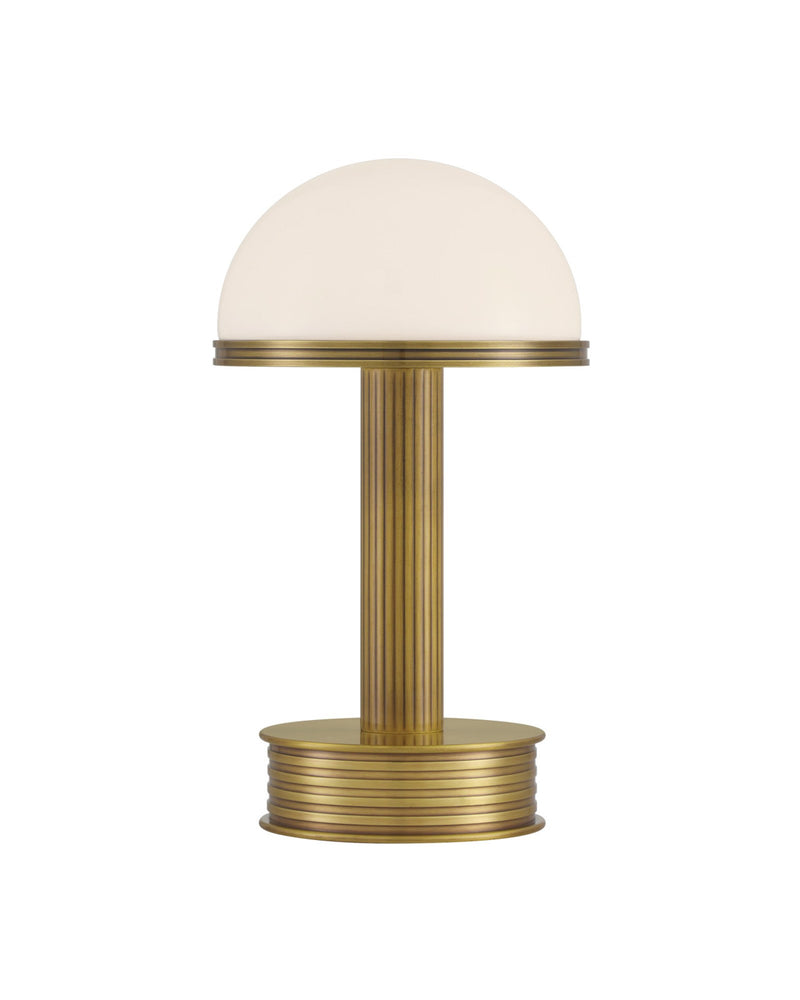 Promenade Cordless Table Lamp in Polished Antique Brass / White