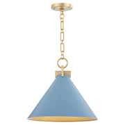 Jackson 16" Cone Pendant in Blue / Aged Brass