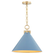 Jackson 16" Cone Pendant in Blue / Aged Brass