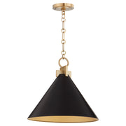 Jackson 16" Cone Pendant in Matte Black / Aged Brass