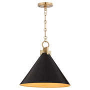 Jackson 16" Cone Pendant in Matte Black / Aged Brass