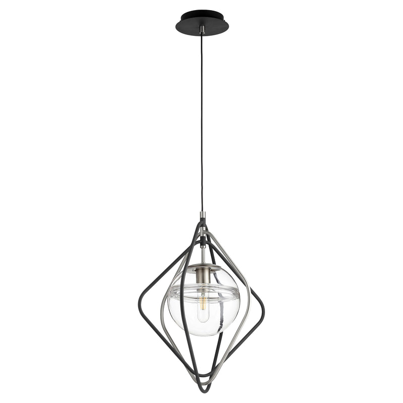 Gimble 1 Light Pendant in Textured Black / Satin Nickel