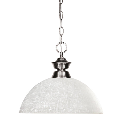 Shark 1 Light Pendant in Brushed Nickel with White Linen Glass