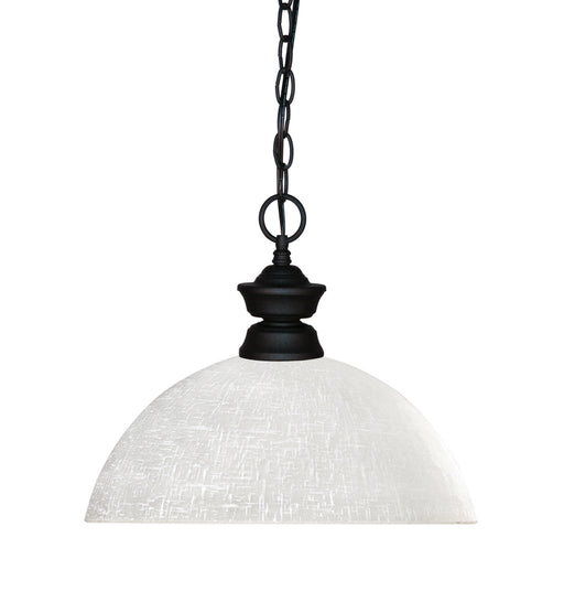 Shark 1 Light Pendant in Matte Black with White Linen Glass