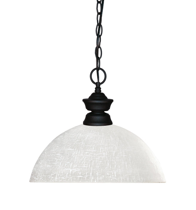 Shark 1 Light Pendant in Matte Black with White Linen Glass