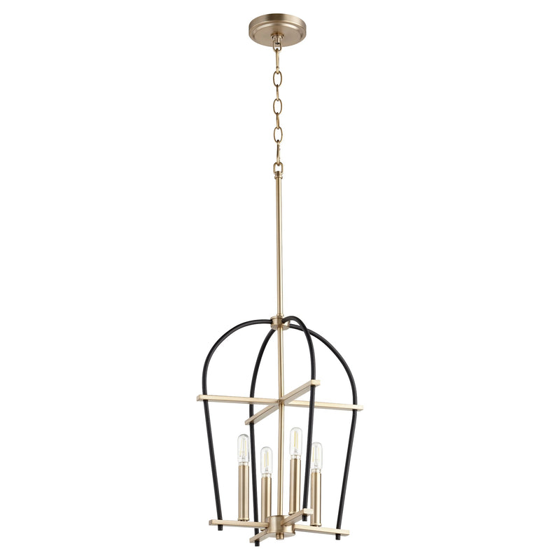 Espy Small 4 Light Mini Chandelier in Textured Black / Aged Brass