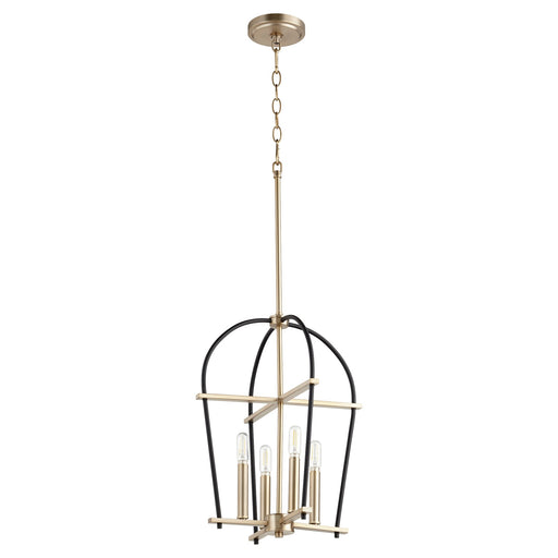 Espy Small 4 Light Mini Chandelier in Textured Black / Aged Brass