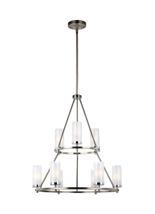 Jonah Nine Light Chandelier in Satin Nickel / Chrome