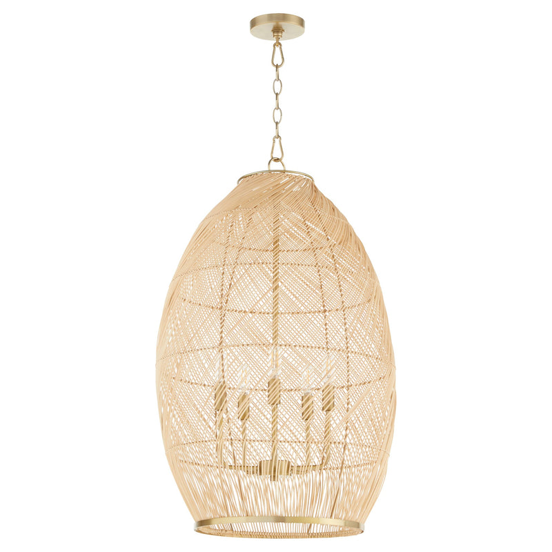 Rattan 19" 5 Light Pendant in Aged Brass
