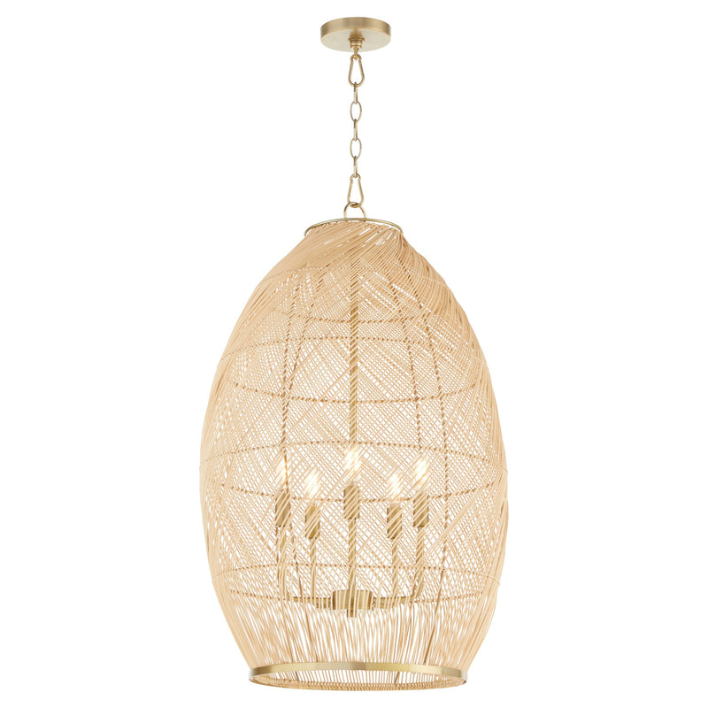Rattan 19" 5 Light Pendant in Aged Brass
