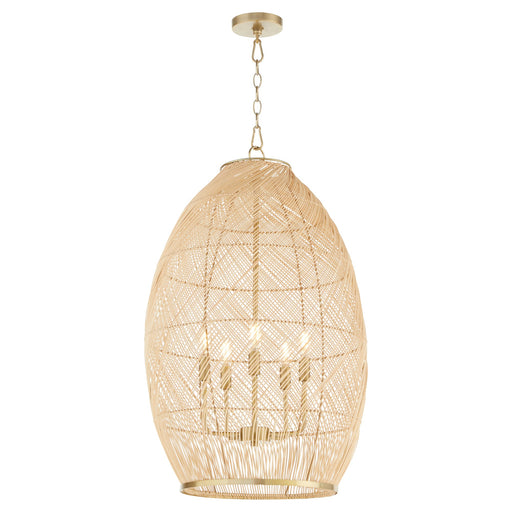 Rattan 19" 5 Light Pendant in Aged Brass