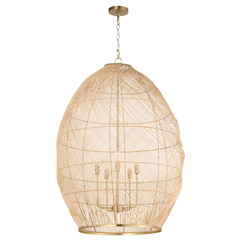 Rattan 28" 5 Light Pendant in Aged Brass