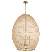 Rattan 28" 5 Light Pendant in Aged Brass