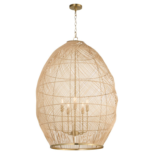 Rattan 28" 5 Light Pendant in Aged Brass