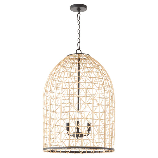 Rattan 3 Light Pendant in Matte Black