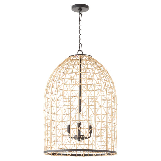 Rattan 3 Light Pendant in Matte Black